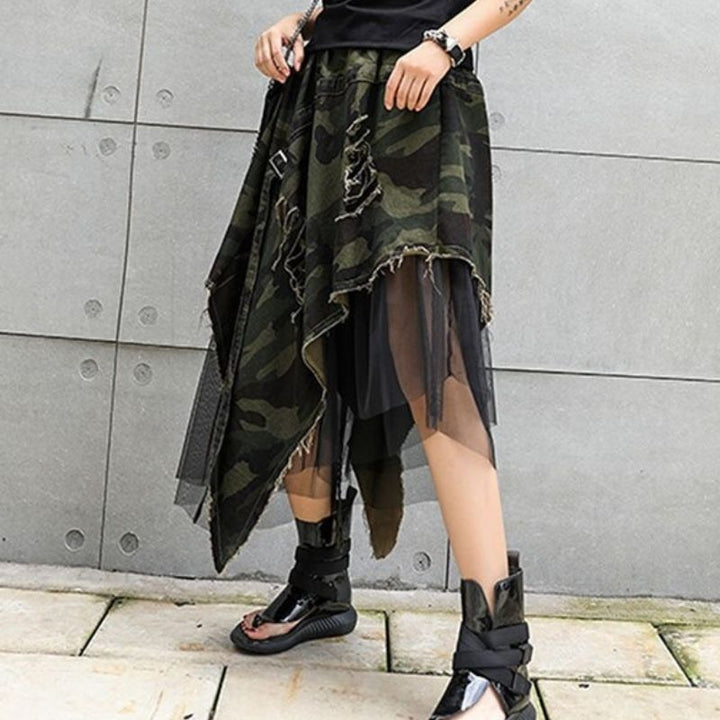 Steampunk skirt with irregular mesh