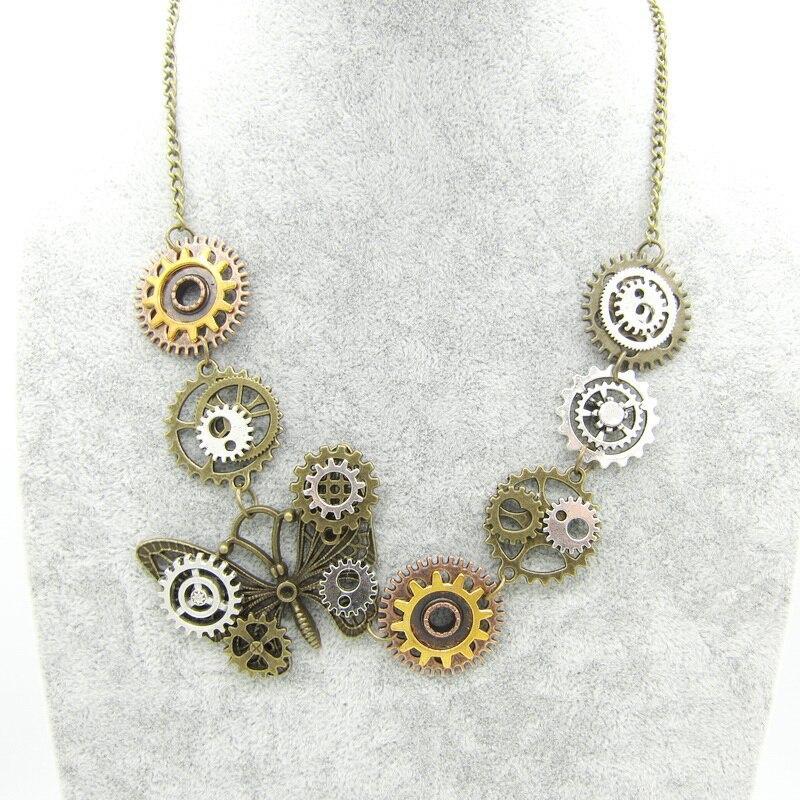 Steampunk necklace with butterfly gears