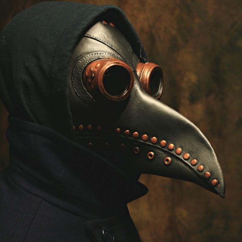 black plague doctor mask wiith copper details