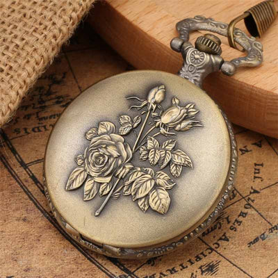 pocket watch with engraved rose