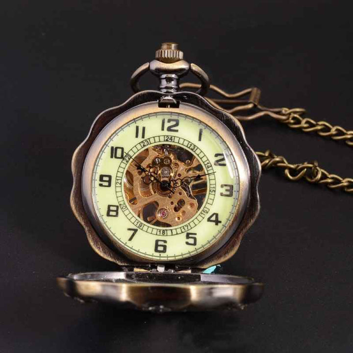 pocket watch with open dial and mechanism