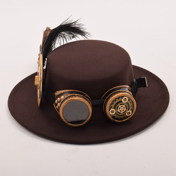 Brown Steampunk fedora hat with goggles