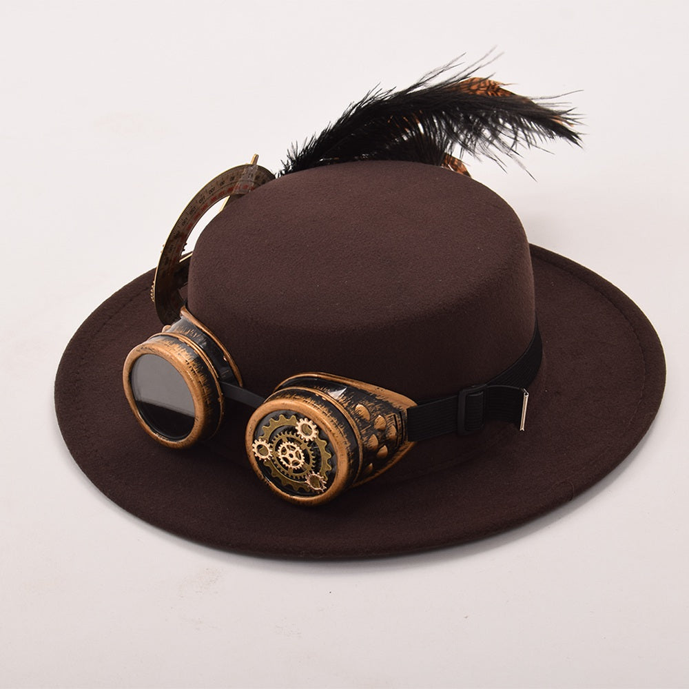 Brown Steampunk fedora hat with goggles