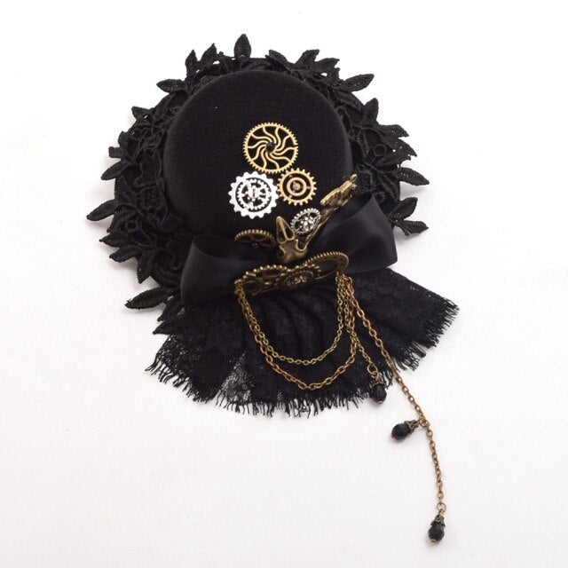 Steampunk mini top hat with lace