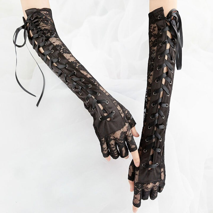 Steampunk satin lace-up gloves