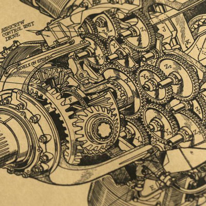 Steampunk machine sketch poster