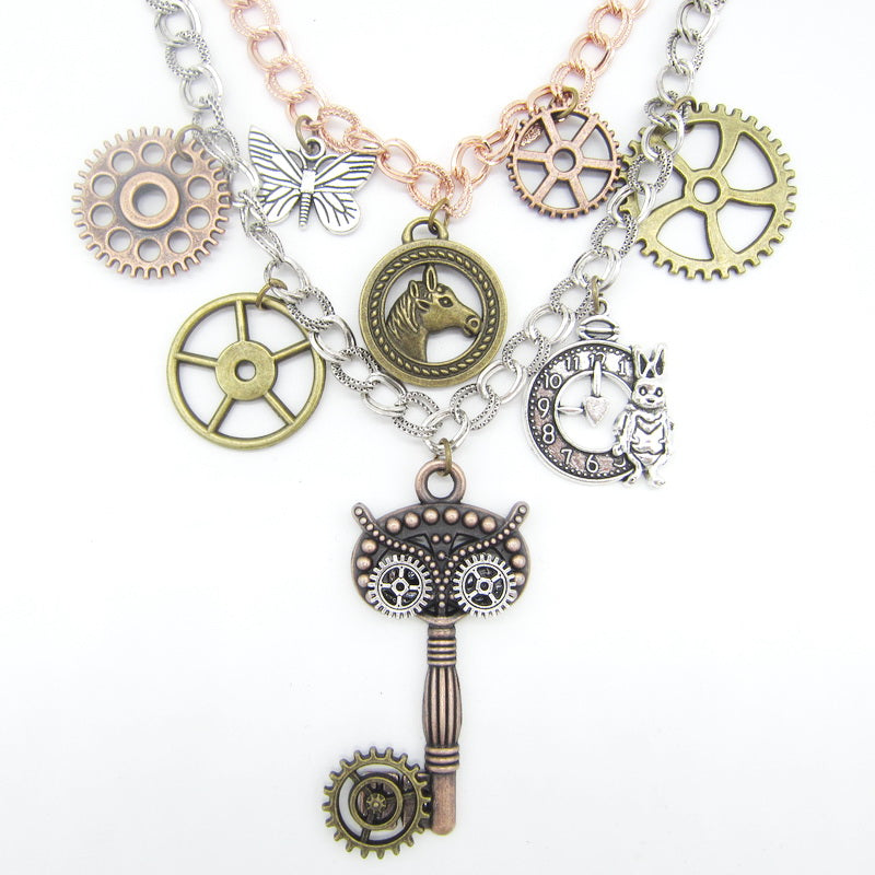 Steampunk two rows chain necklace