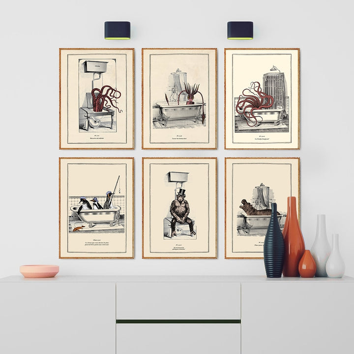 Set of vintage Steampunk funny toilet wall arts