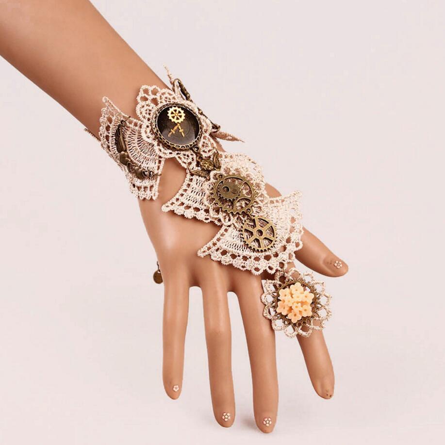 White Steampunk gears gloves