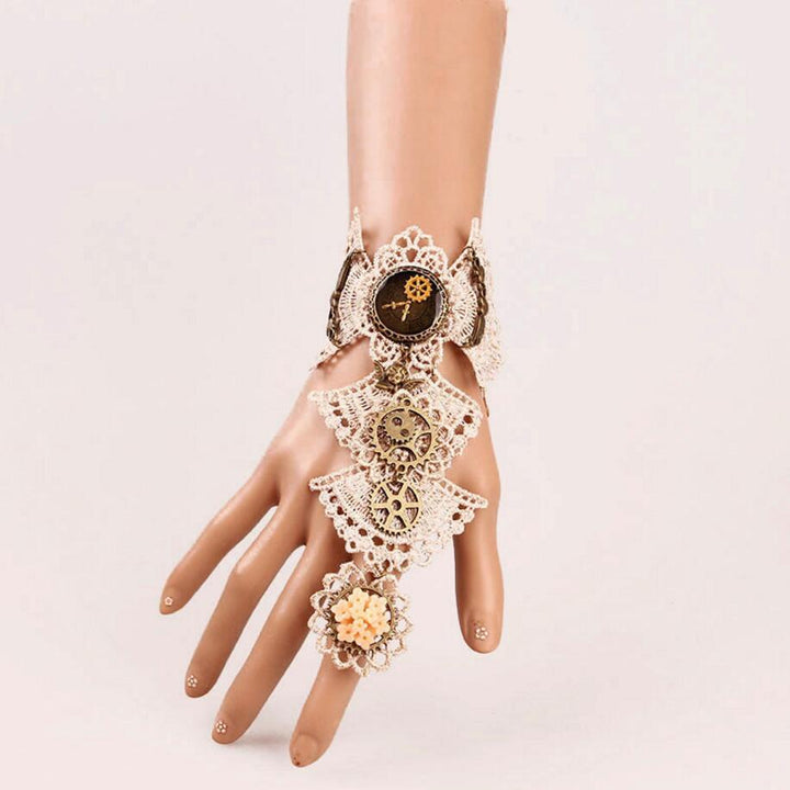 White Steampunk gears gloves