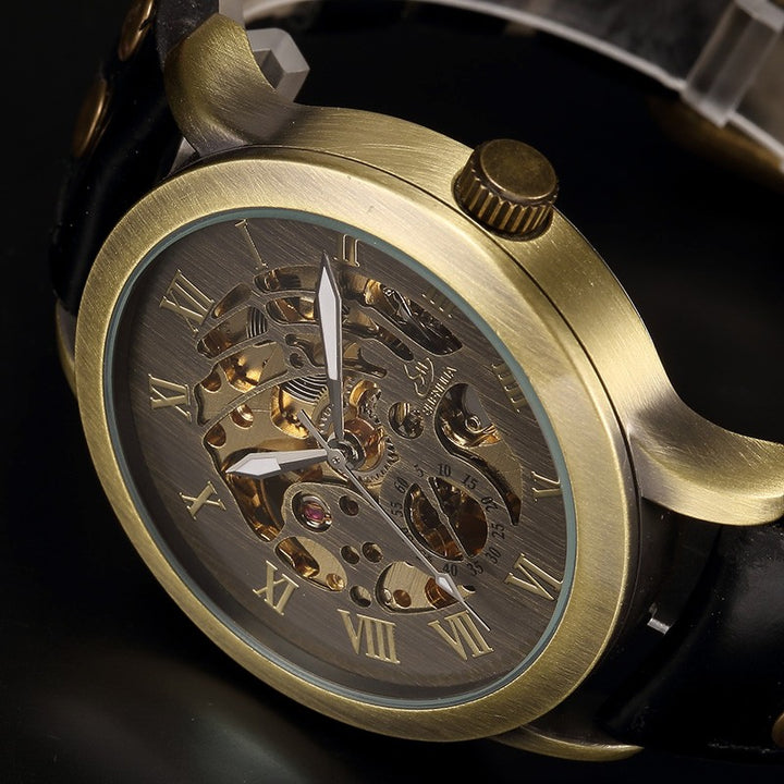 Steampunk watch with skeleton dial