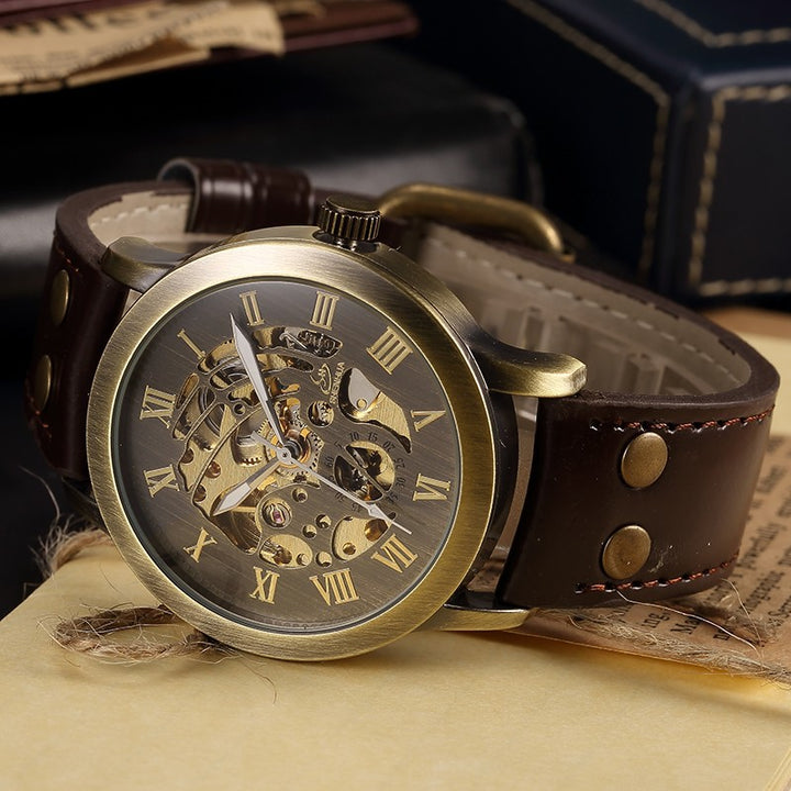 Steampunk watch with skeleton dial