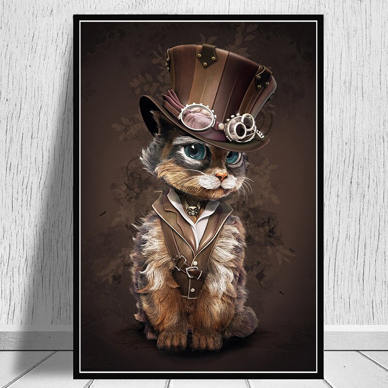 Steampunk cat wall art