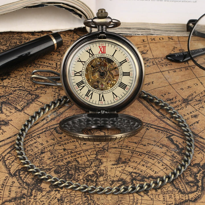 Red wooden Steampunk pocket watch