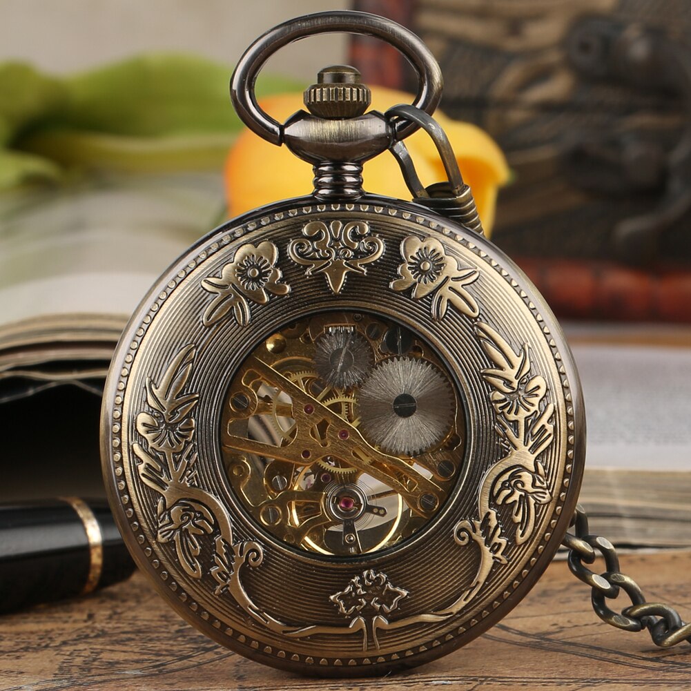 Red wooden Steampunk pocket watch