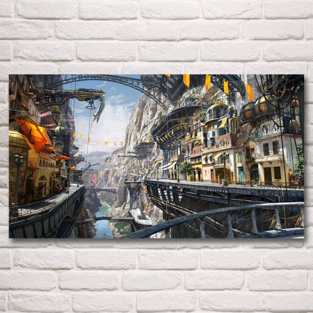 Steampunk imaginary city wall art