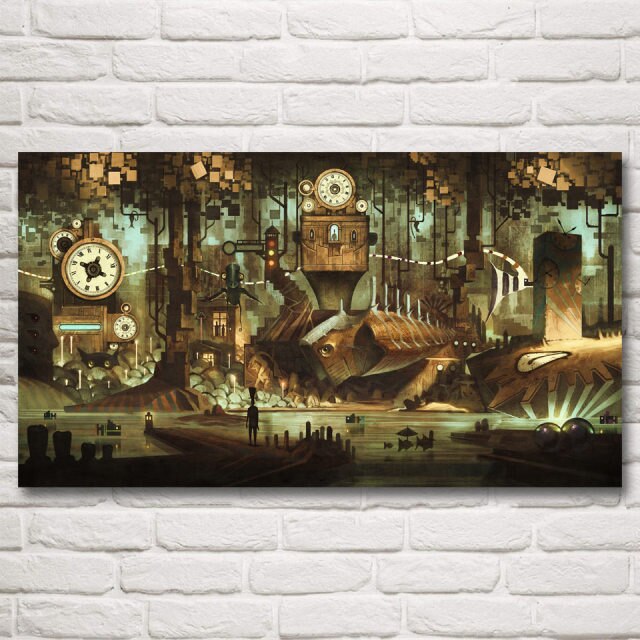 Steampunk underground city wall art