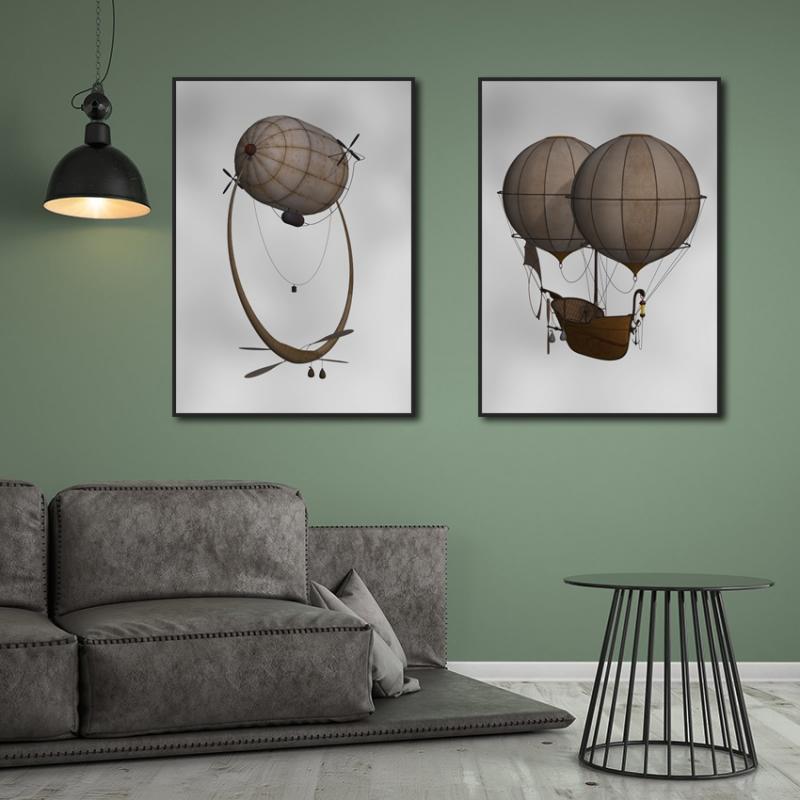 Steampunk two ballons airship wall art