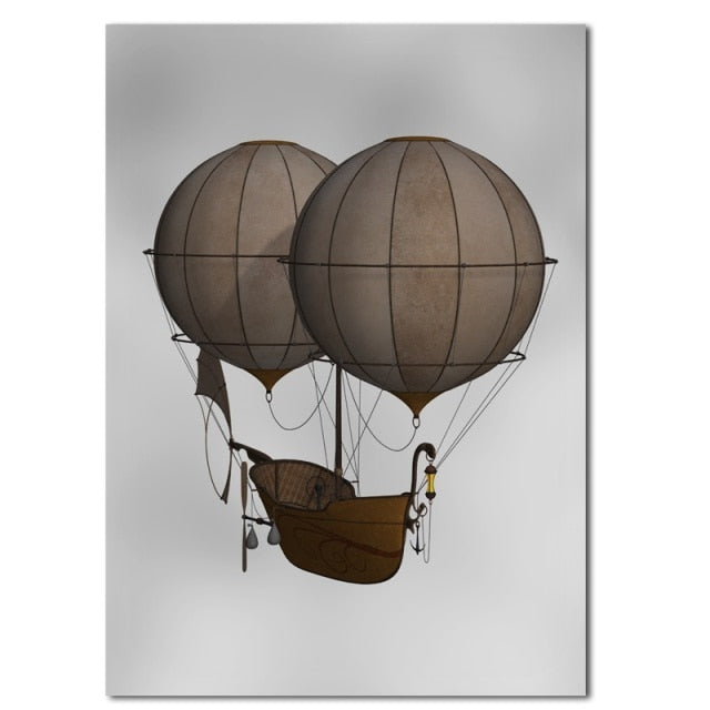 Vintage Steampunk airships wall art