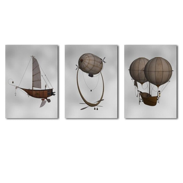 Vintage Steampunk airships wall art