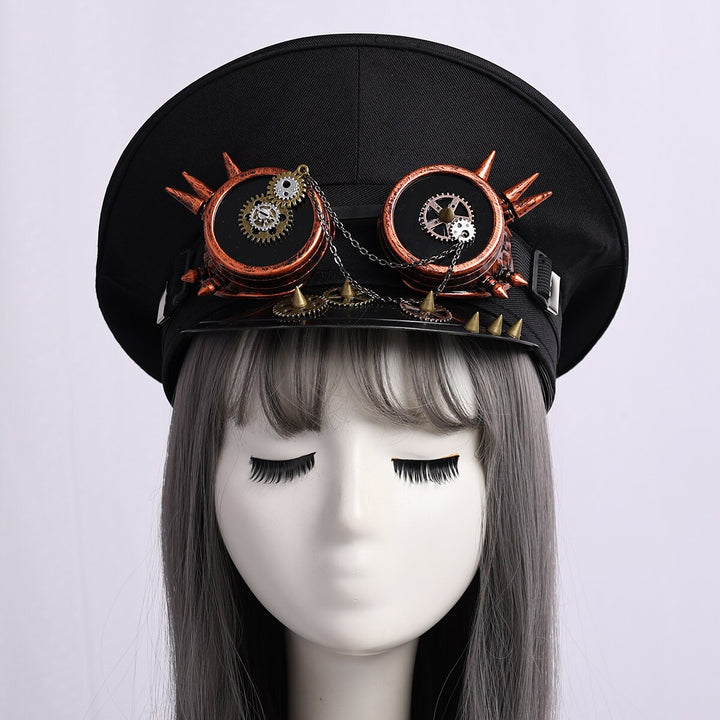 Steampunk Military Cap with red goggles