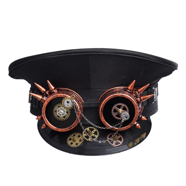 Steampunk Military Cap with red goggles