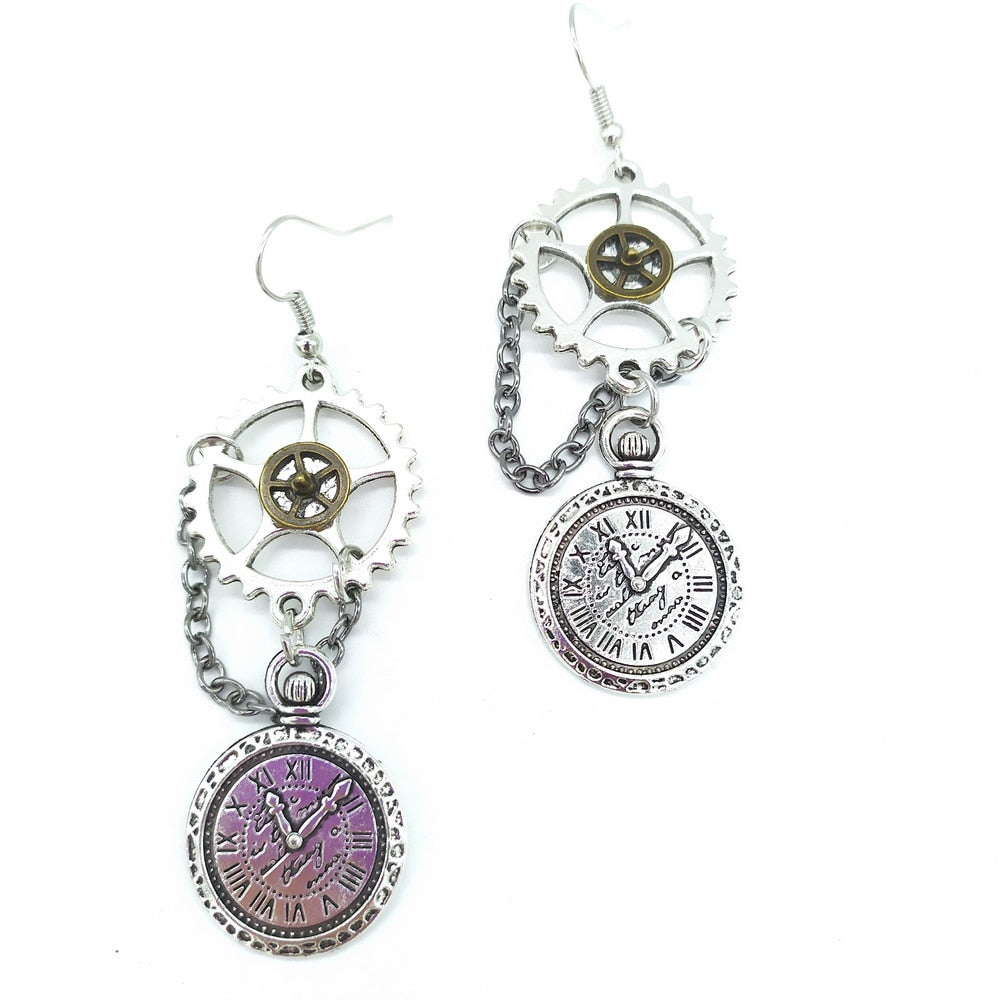 Steampunk clock charm earrings