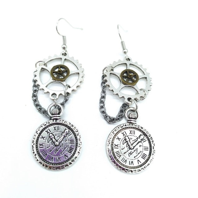 Steampunk clock charm earrings