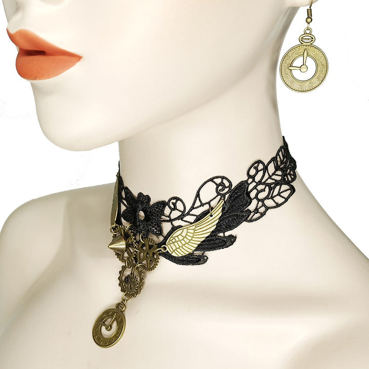 Steampunk clock-style jewelry set