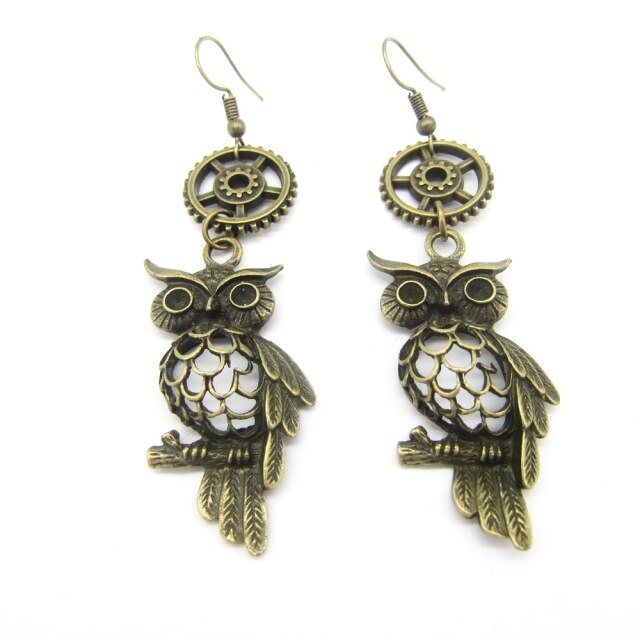 Steampunk owl earrings