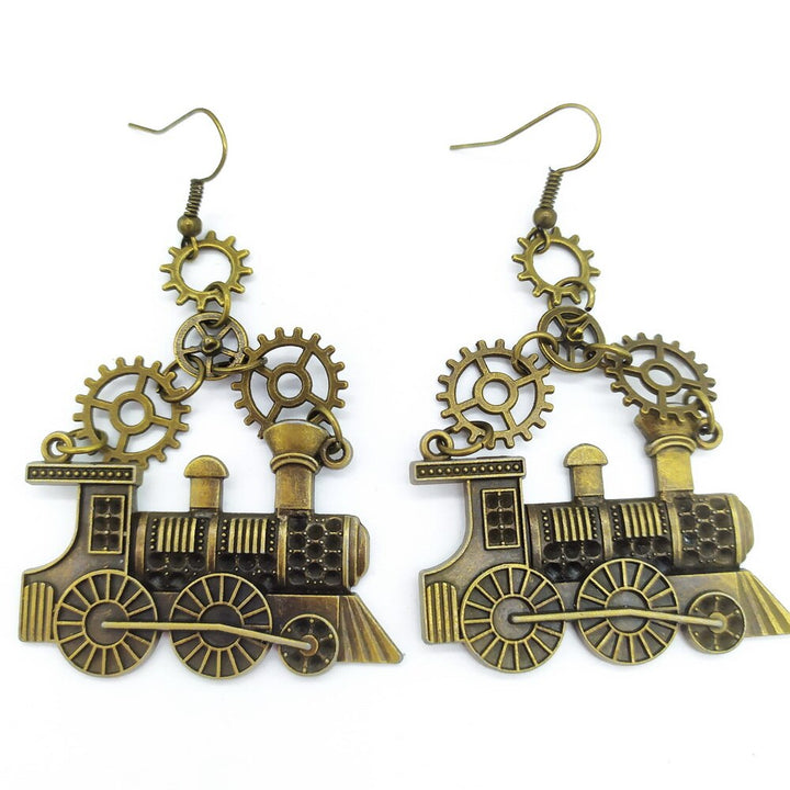 Steampunk train earrings