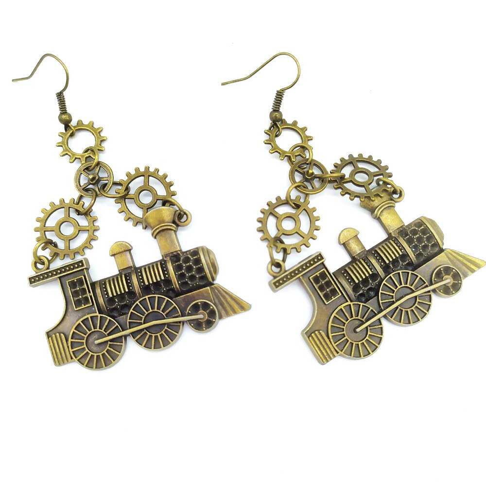 Steampunk train earrings