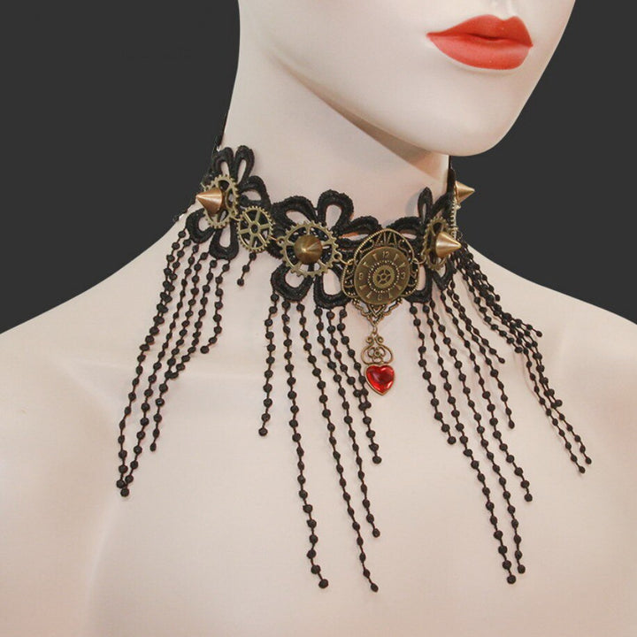 Steampunk flowers and drops choker