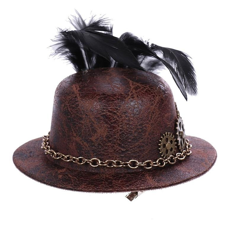 Steampunk top hat with feather and gears