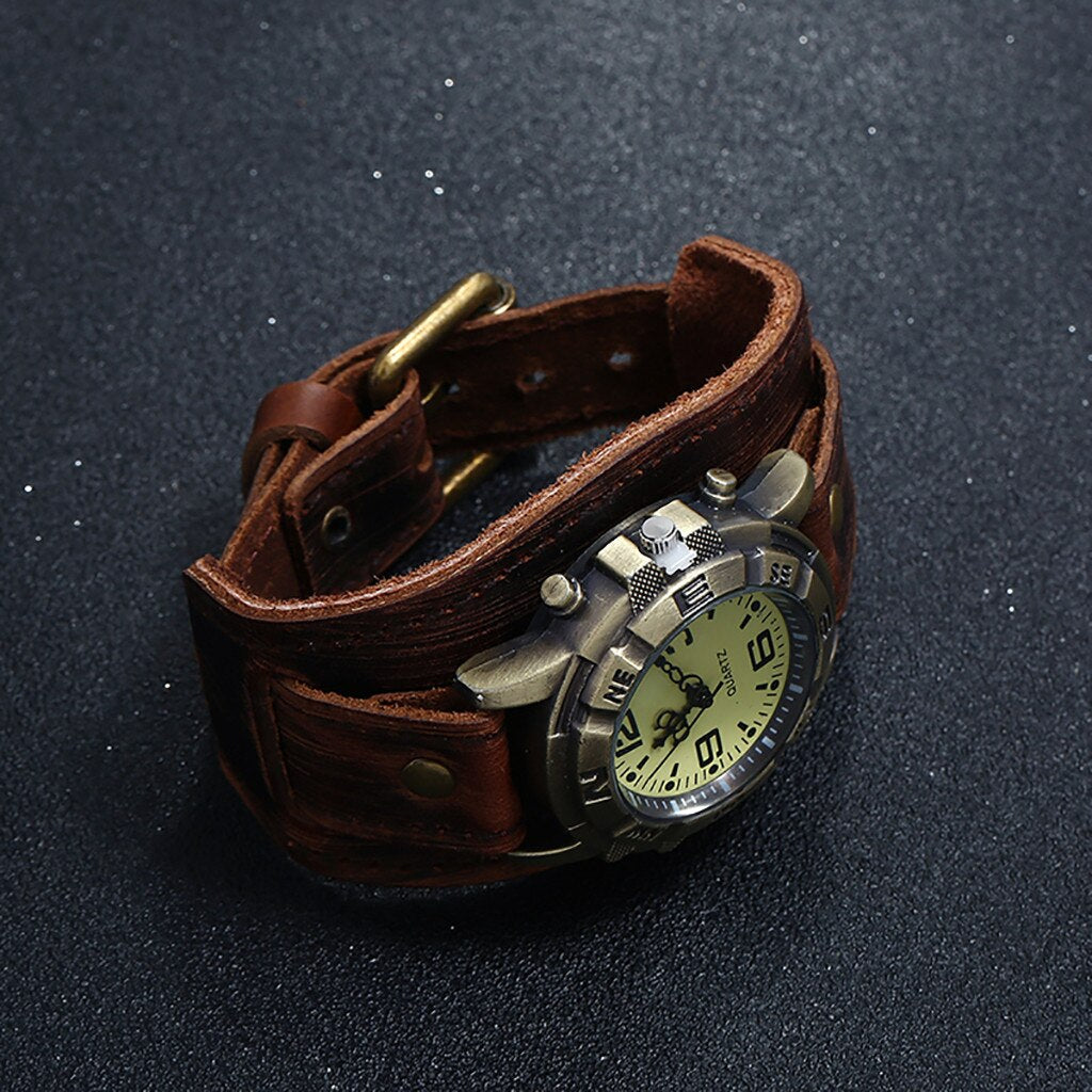 Steampunk leather band watch