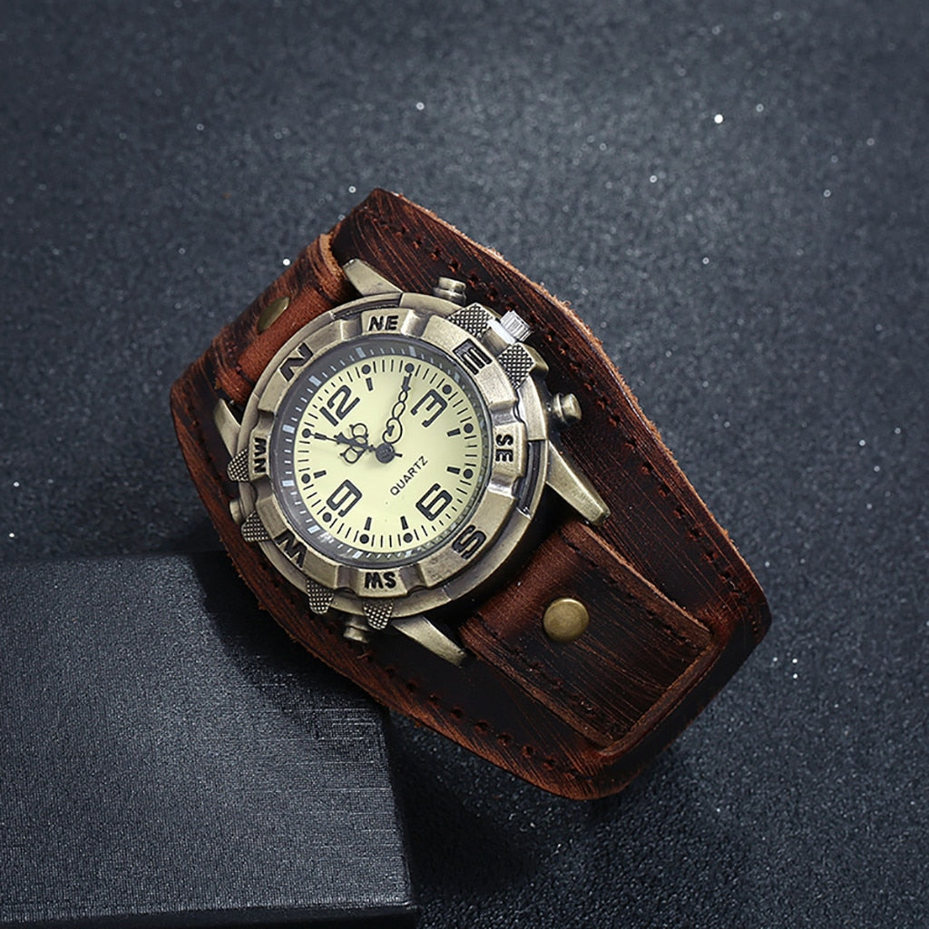 Steampunk leather band watch