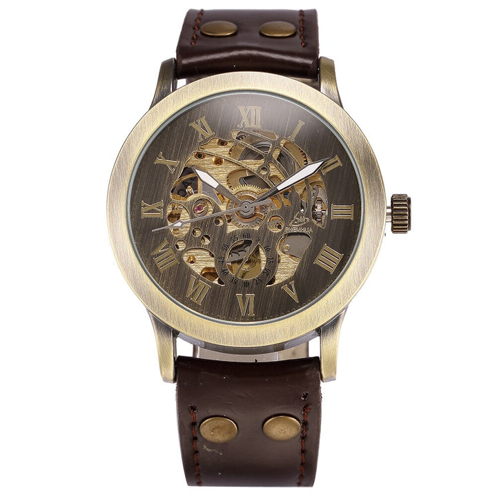 Steampunk watch with skeleton dial