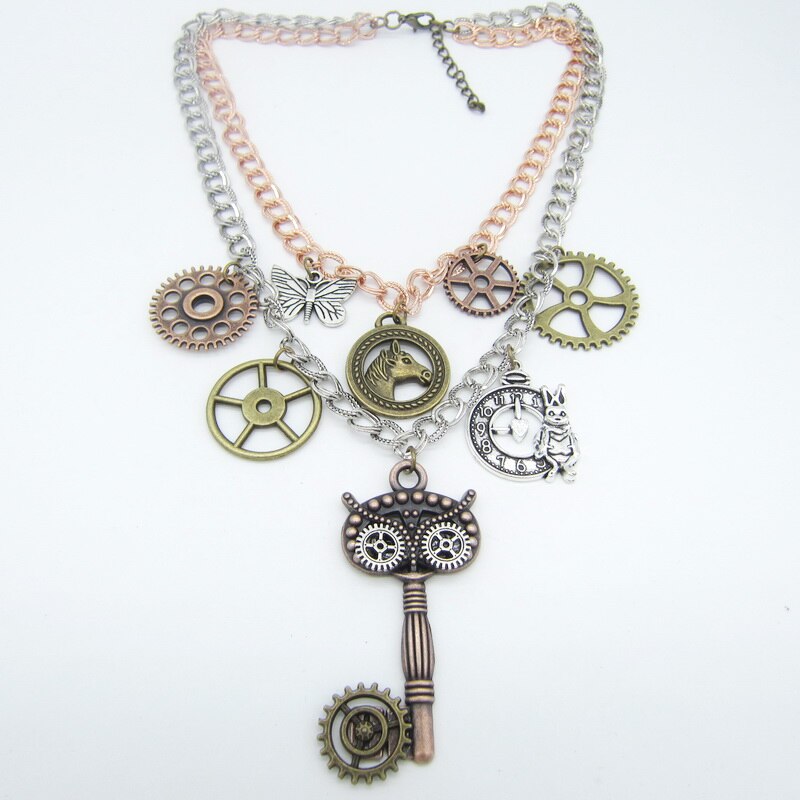 Steampunk two rows chain necklace