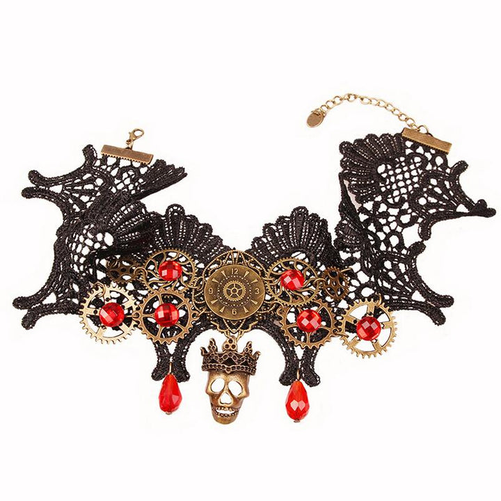 Steampunk choker with red crystals