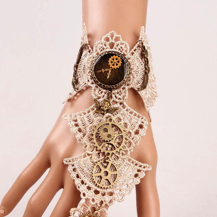 White Steampunk gears gloves