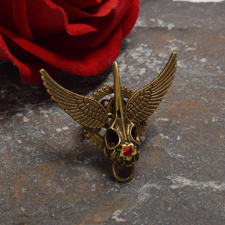 Steampunk winged skull ring