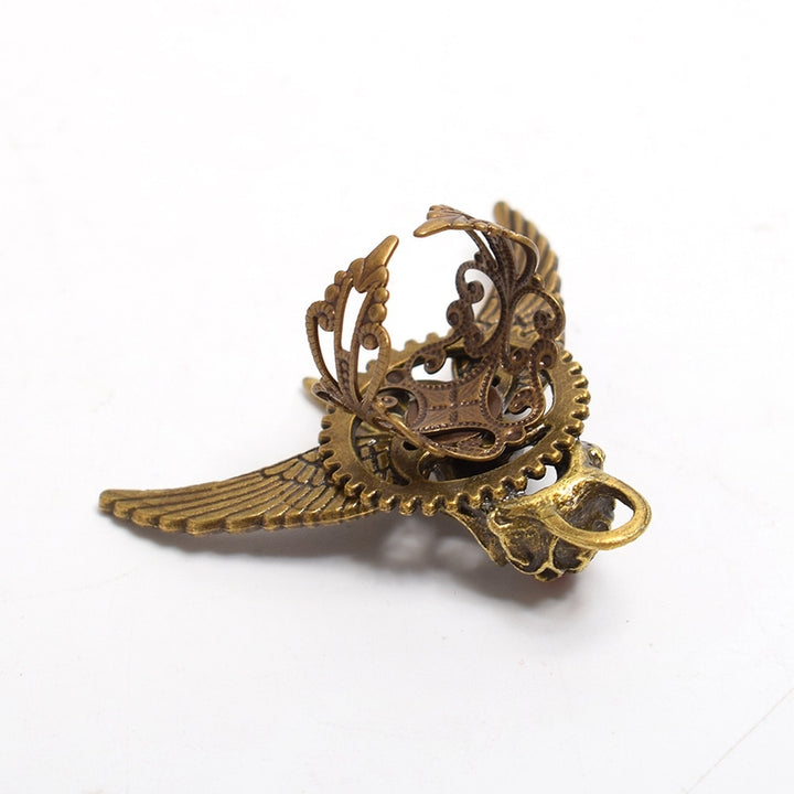 Steampunk winged skull ring