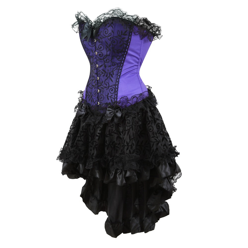purple steampunk dress Renaissance Purple Gothic Fantasy Brocade Dress Steampunk Evening Gown Theatre Costume
