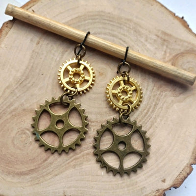 steampunk earrings two cogs