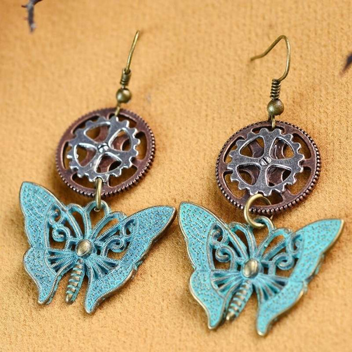 Steampunk butterfly charm earrings