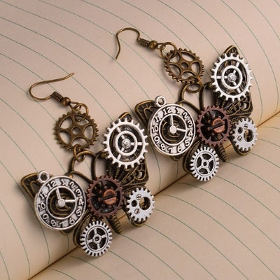steampunk butterfly dandling earrings