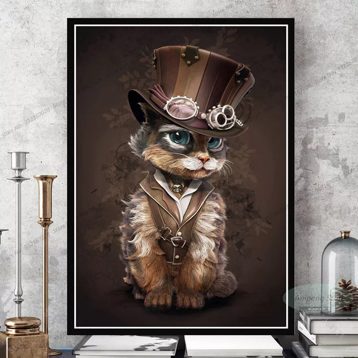 steampunk cat wall art