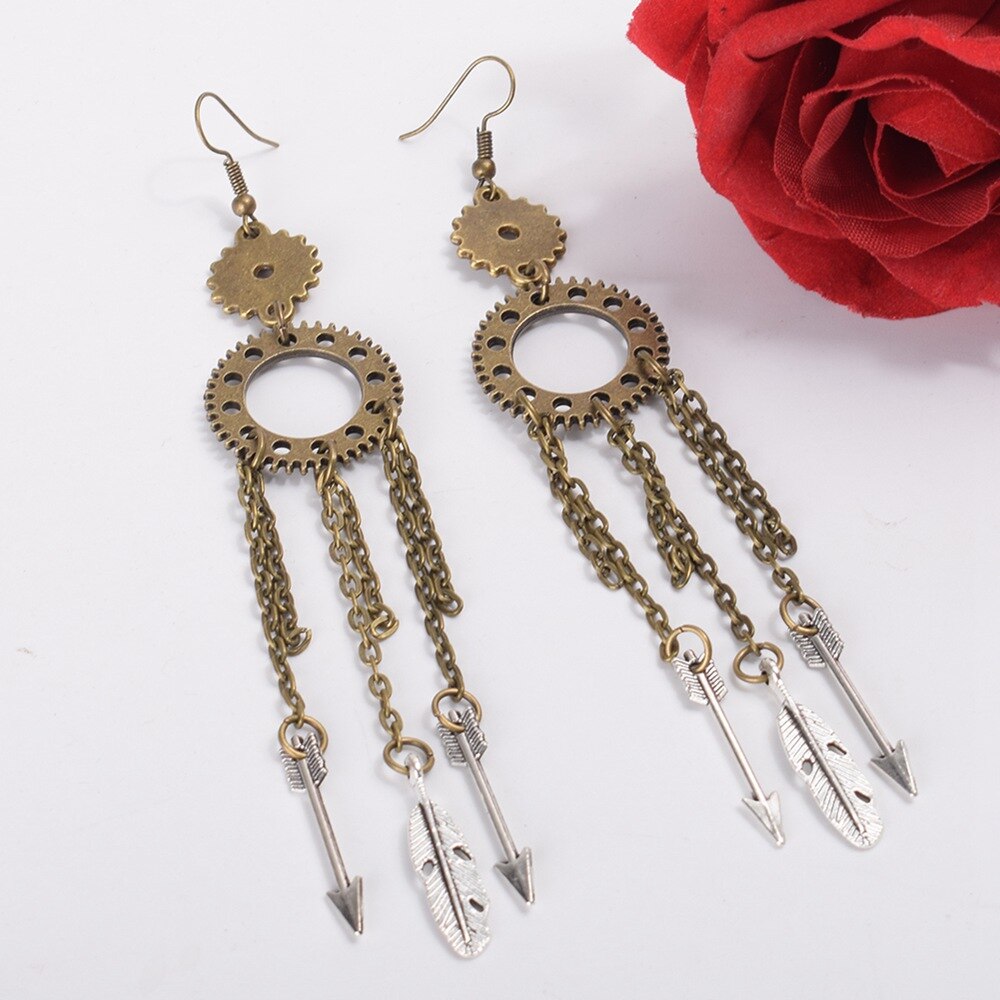 steampunk earrings with silver arrows