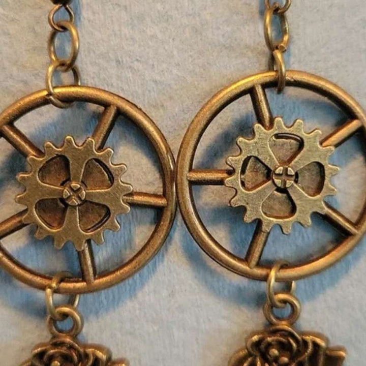 steampunk earrings with a rose