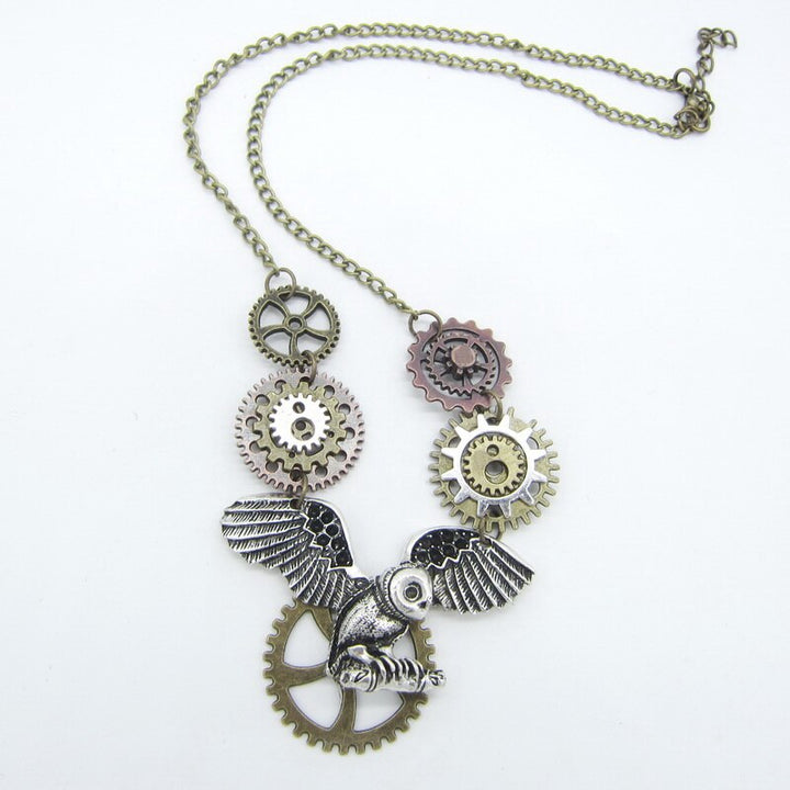 steampunk flying owl necklace